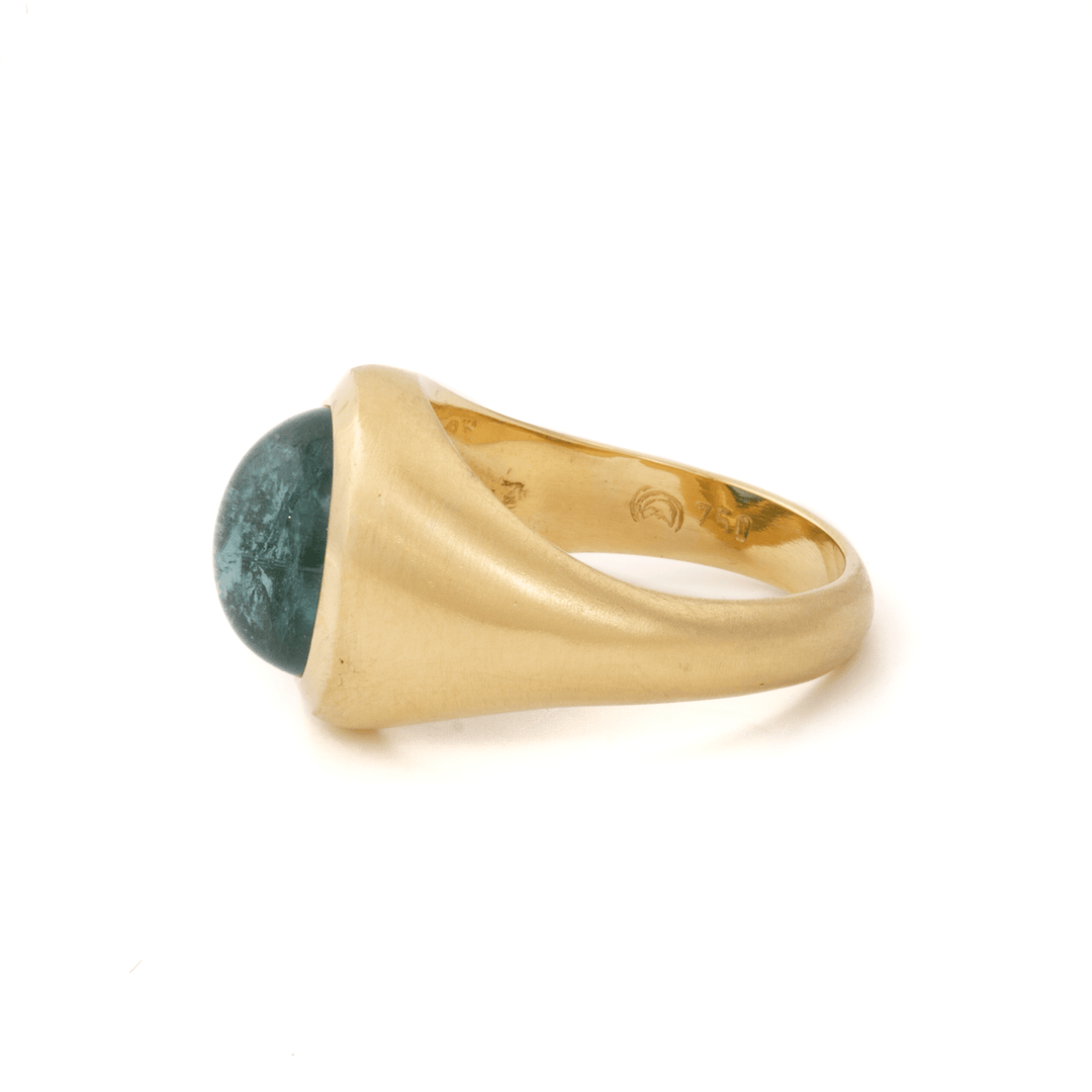 18k Matte Gold x Vintage Oval Tourmaline Cabochon Signet - Kingdom Jewelry