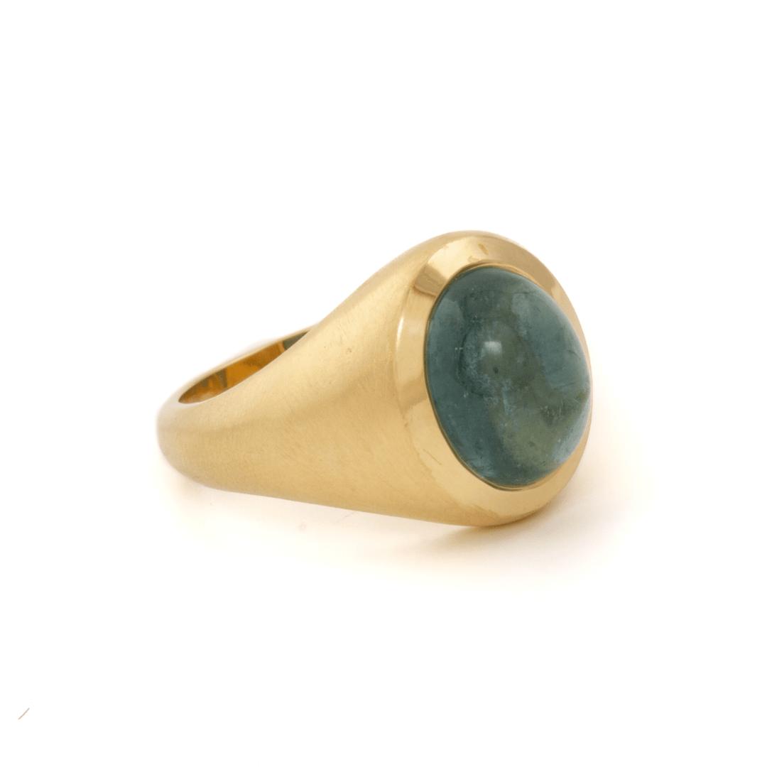 18k Matte Gold x Vintage Oval Tourmaline Cabochon Signet - Kingdom Jewelry