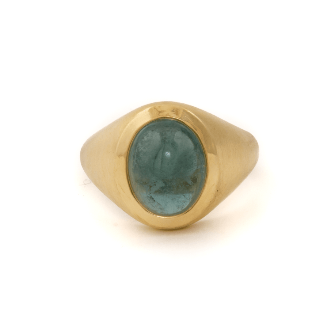 18k Matte Gold x Vintage Oval Tourmaline Cabochon Signet - Kingdom Jewelry