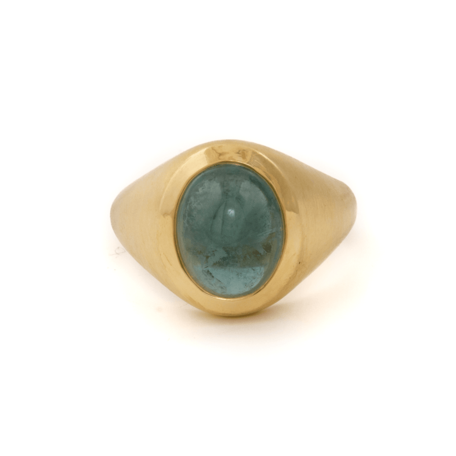 18k Matte Gold x Vintage Oval Tourmaline Cabochon Signet - Kingdom Jewelry