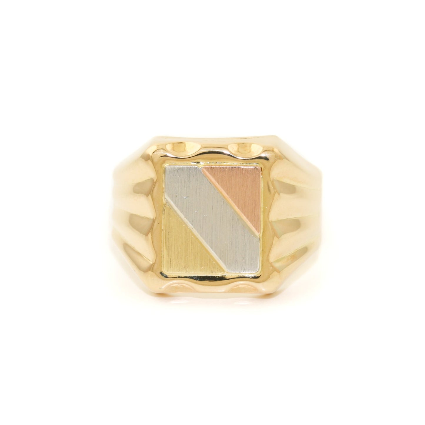 18k Tri - Tone x Diagonal Square Signet - Kingdom Jewelry