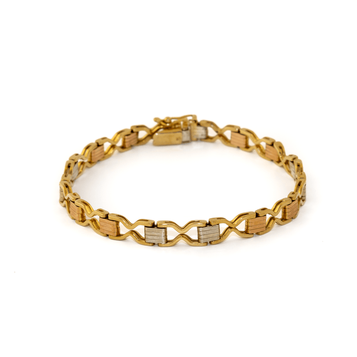 18k Tri - Tone x Vintage 5mm "Helix" Chain Link Bracelet - Kingdom Jewelry