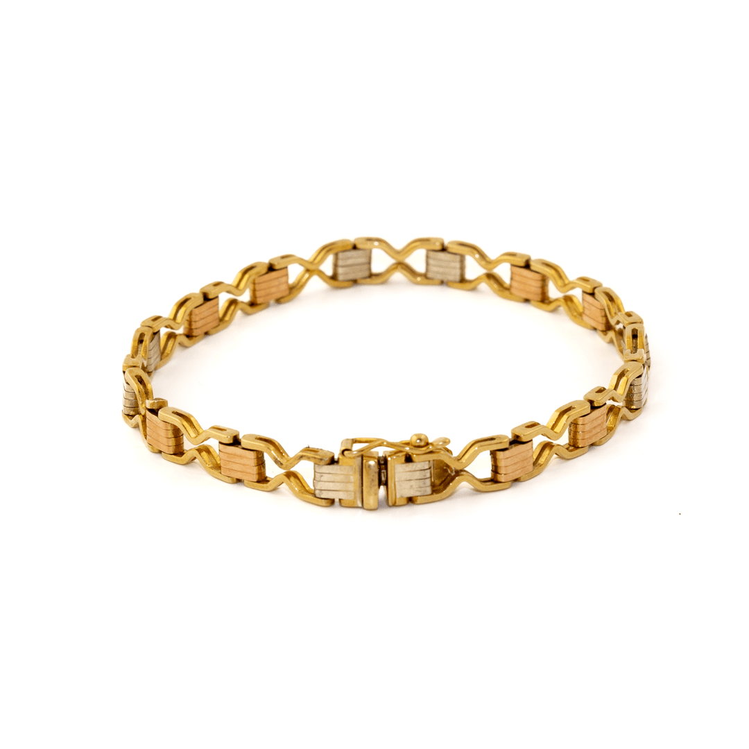 18k Tri - Tone x Vintage 5mm "Helix" Chain Link Bracelet - Kingdom Jewelry