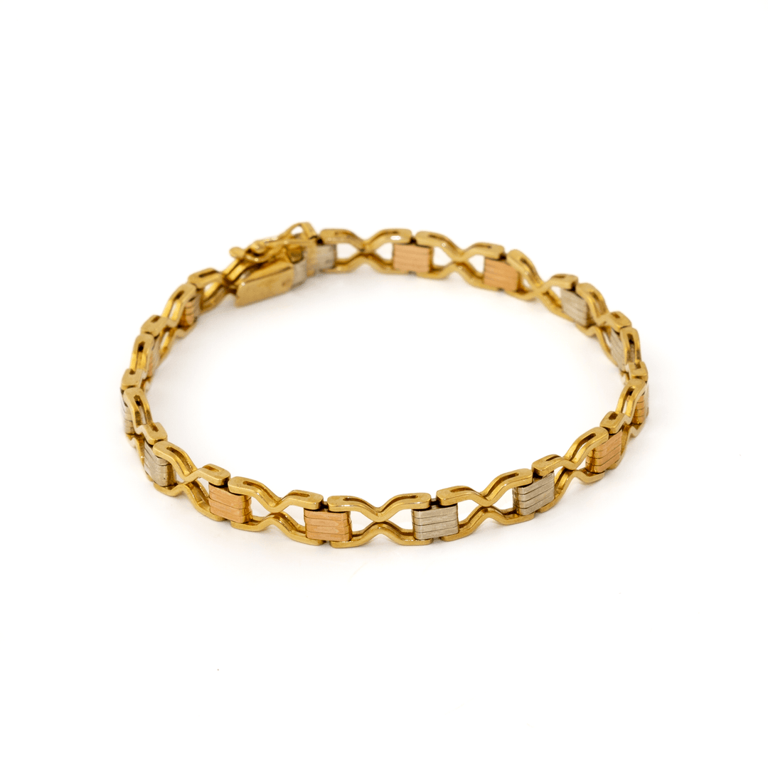18k Tri - Tone x Vintage 5mm "Helix" Chain Link Bracelet - Kingdom Jewelry