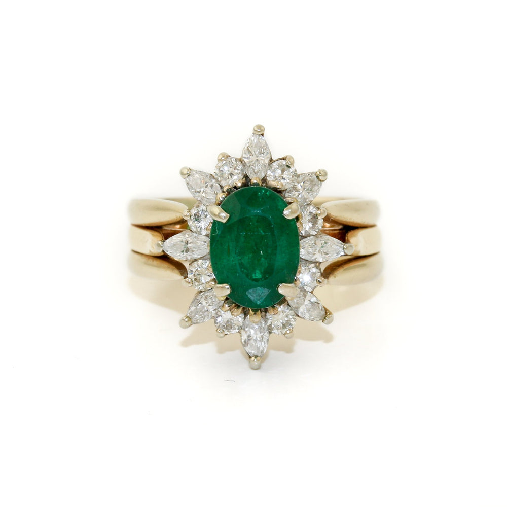 18k Two - Tone x 1.76 ct Emerald & Diamond Cocktail RingRing - Kingdom Jewelry