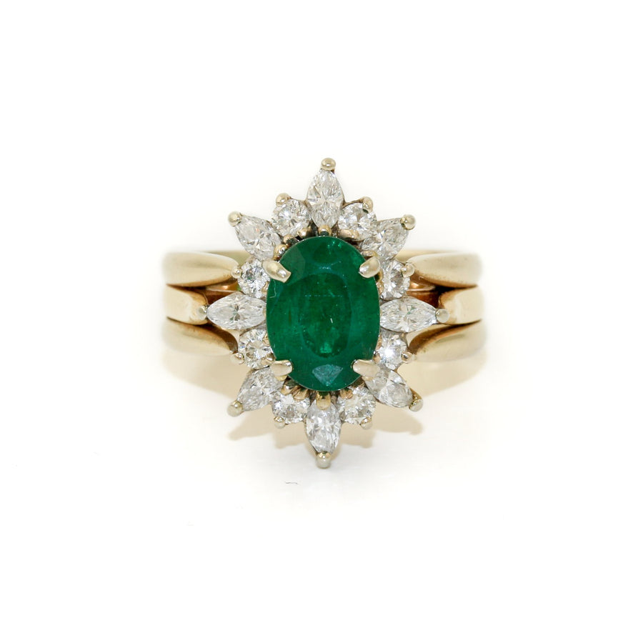 18k Two - Tone x 1.76 ct Emerald & Diamond Cocktail RingRing - Kingdom Jewelry