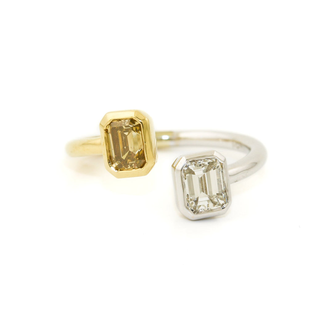 18k Two - Tone x Fancy & White Diamond Bypass Cocktail Ring - Kingdom Jewelry