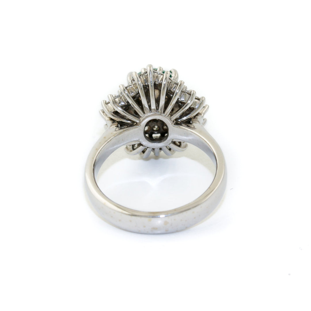 18k White Gold x 1.92 Domed Emerald & Pave Diamond Cocktail Ring - Kingdom Jewelry