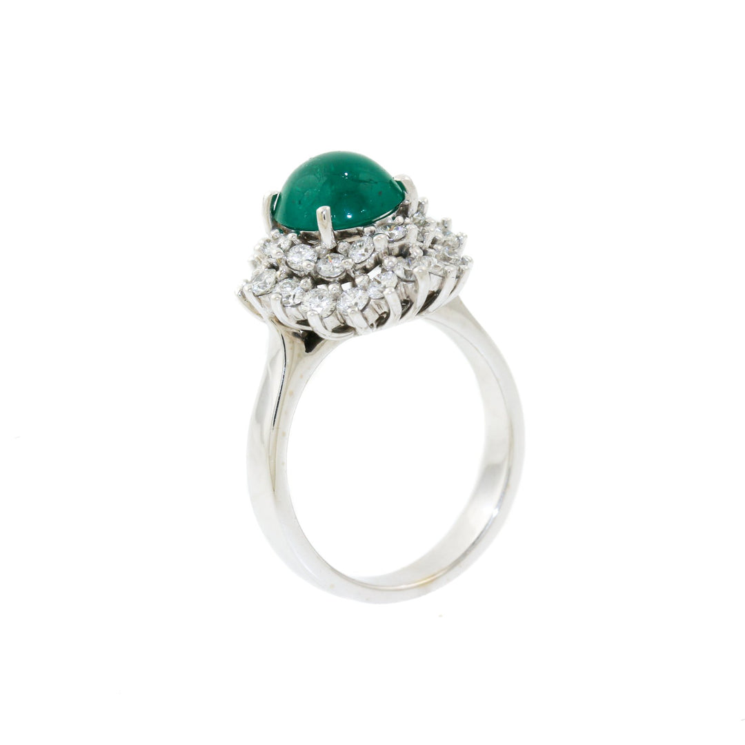 18k White Gold x 1.92 Domed Emerald & Pave Diamond Cocktail Ring - Kingdom Jewelry