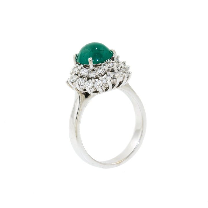 18k White Gold x 1.92 Domed Emerald & Pave Diamond Cocktail Ring - Kingdom Jewelry