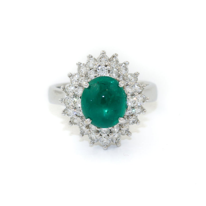 18k White Gold x 1.92 Domed Emerald & Pave Diamond Cocktail Ring - Kingdom Jewelry