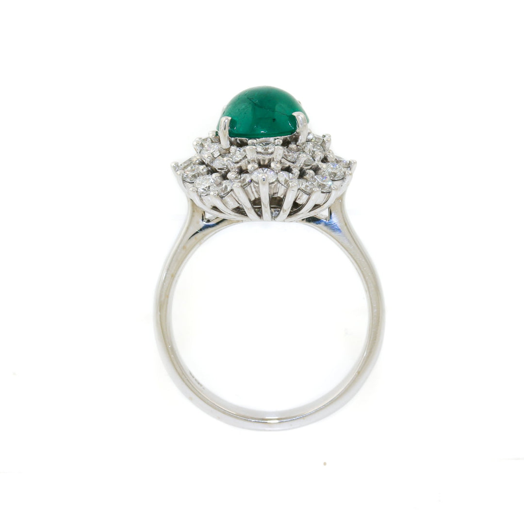 18k White Gold x 1.92 Domed Emerald & Pave Diamond Cocktail Ring - Kingdom Jewelry