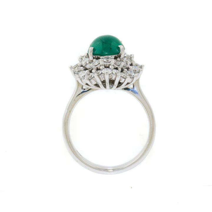 18k White Gold x 1.92 Domed Emerald & Pave Diamond Cocktail Ring - Kingdom Jewelry