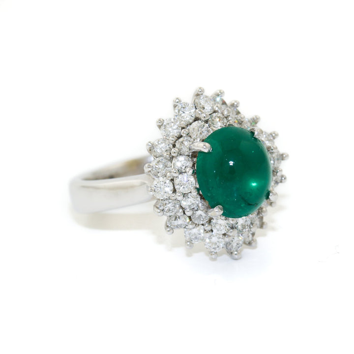 18k White Gold x 1.92 Domed Emerald & Pave Diamond Cocktail Ring - Kingdom Jewelry