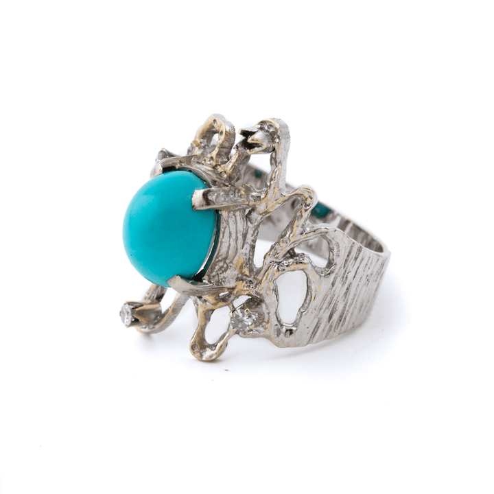 18k White Gold x Abstract 3.00ct Persian Turquoise & Natural Diamond Ring - Kingdom Jewelry