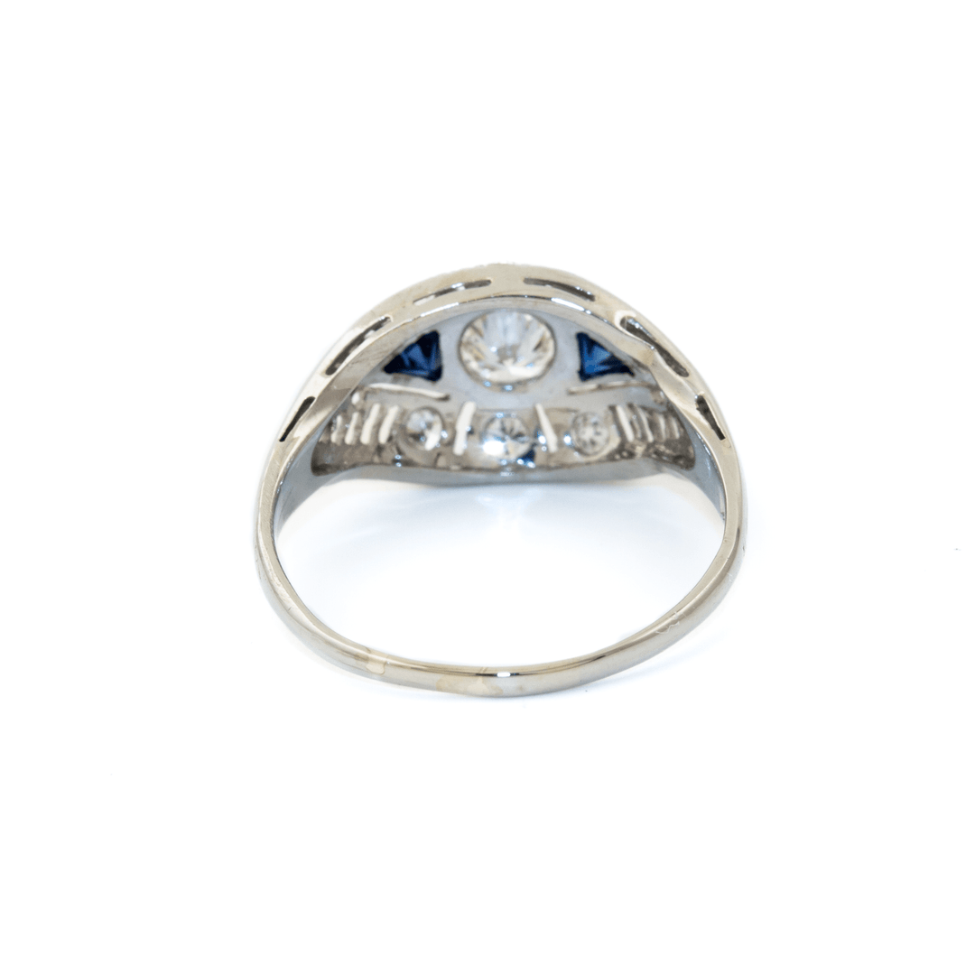 18k White Gold x Antique Natural Diamond & Sapphire "Evil Eye" Ring - Kingdom Jewelry