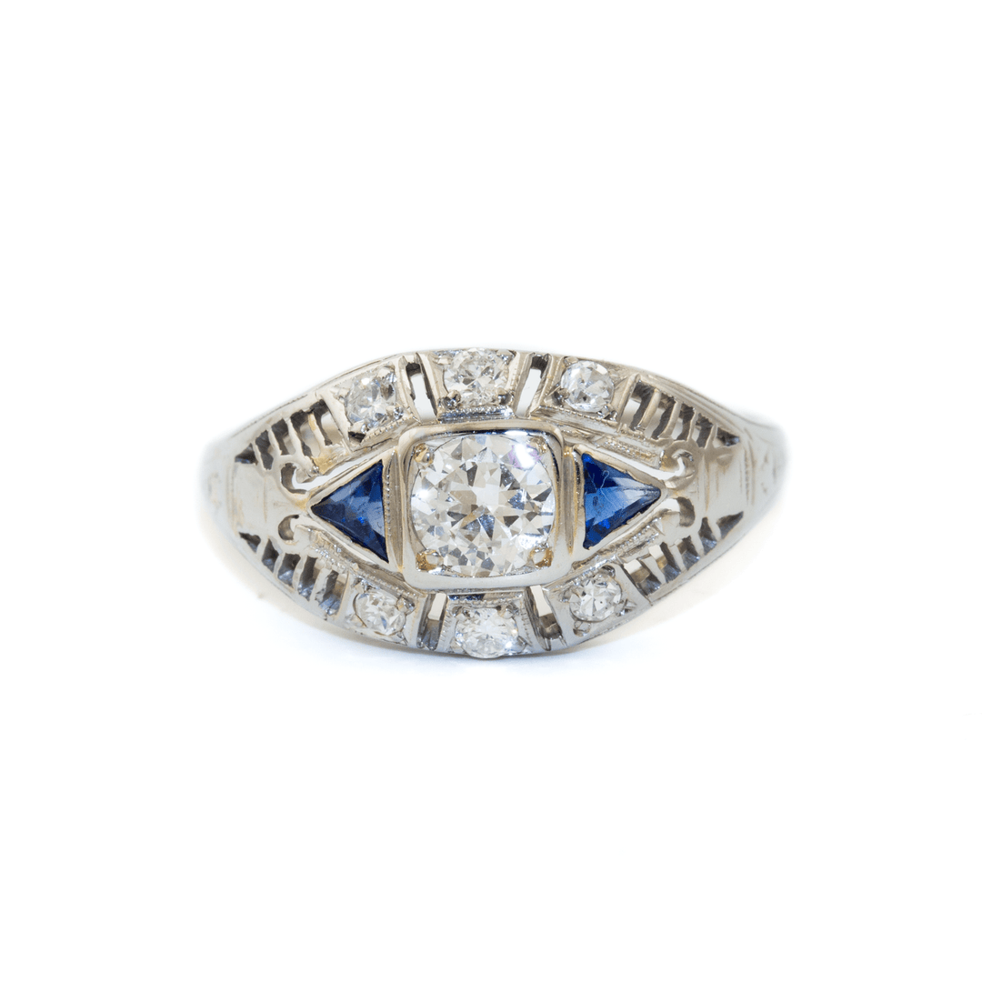 18k White Gold x Antique Natural Diamond & Sapphire "Evil Eye" Ring - Kingdom Jewelry