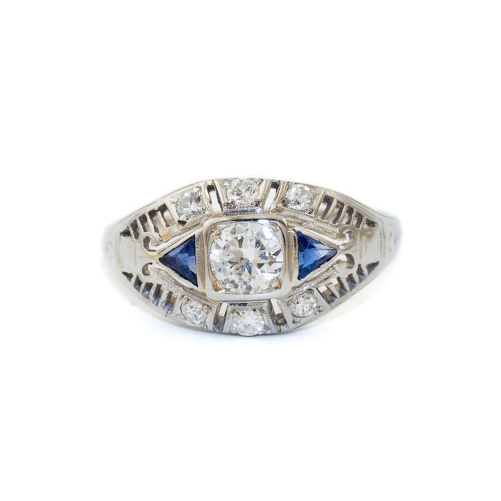 18k White Gold x Antique Natural Diamond & Sapphire "Evil Eye" Ring - Kingdom Jewelry