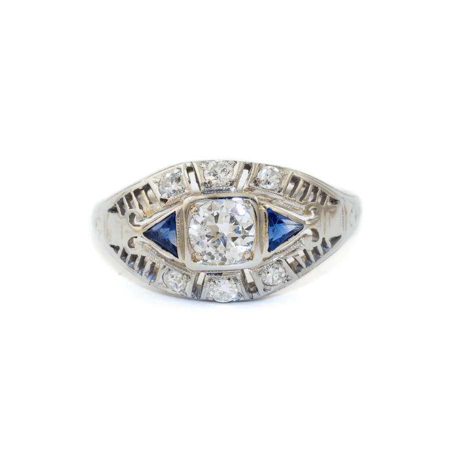 18k White Gold x Antique Natural Diamond & Sapphire "Evil Eye" Ring - Kingdom Jewelry