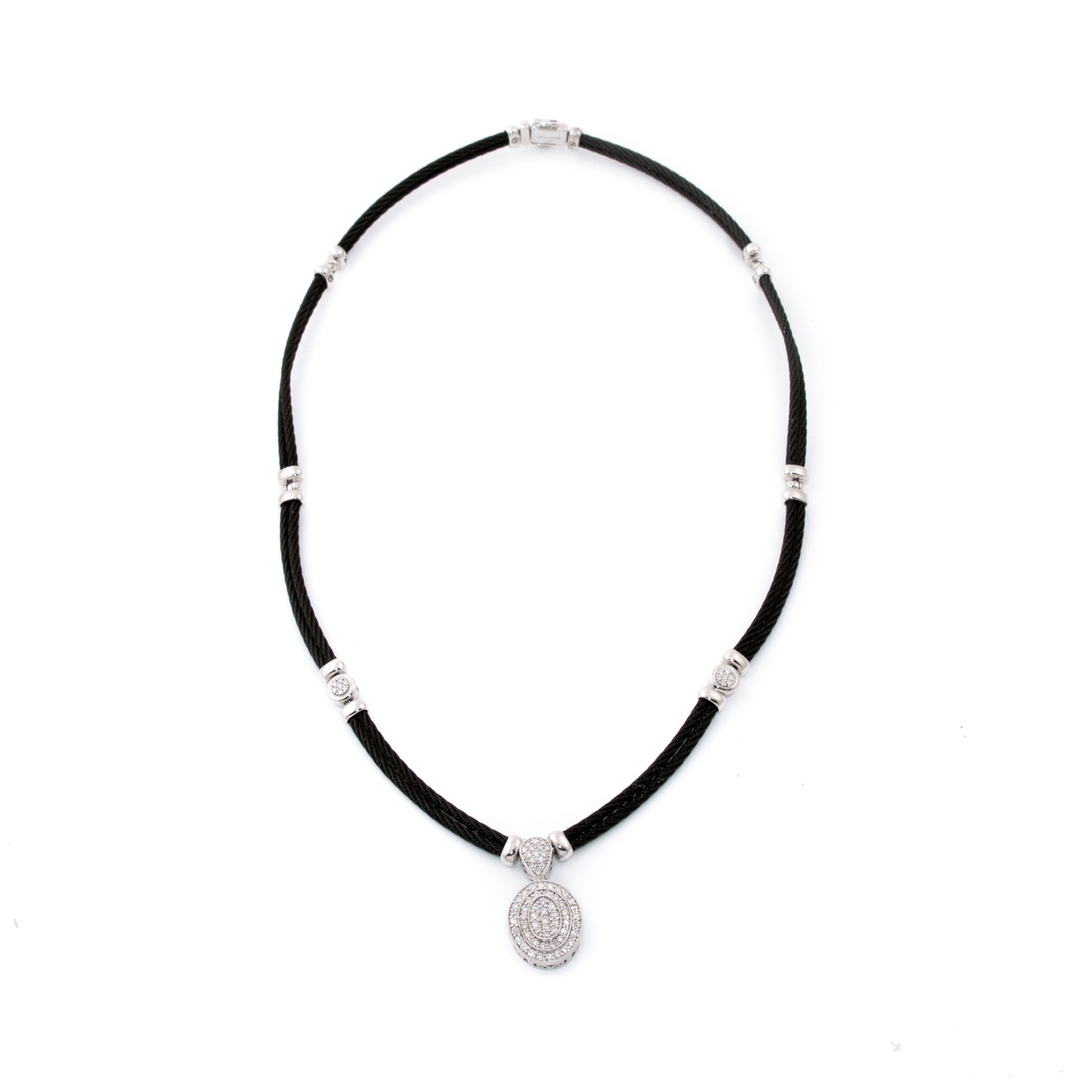 18k White Gold x Black Cable Charriol .65ctw Diamond Necklace - Kingdom Jewelry
