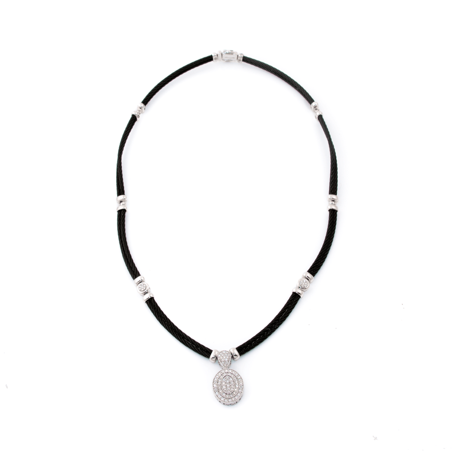 18k White Gold x Black Cable Charriol .65ctw Diamond Necklace - Kingdom Jewelry