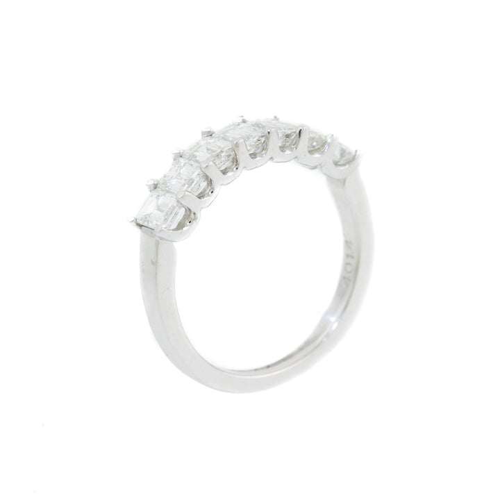 18K White Gold x Emerald - Cut Septet Diamond Ring - Kingdom Jewelry