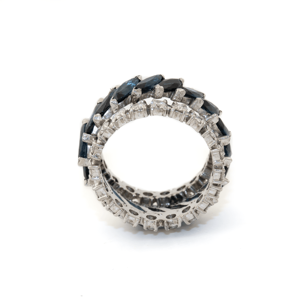 18k White Gold x Natural 1.90ctw RBC Diamond & 4.08ctw Marquise Blue Sapphire Estate Eternity Band - Kingdom Jewelry