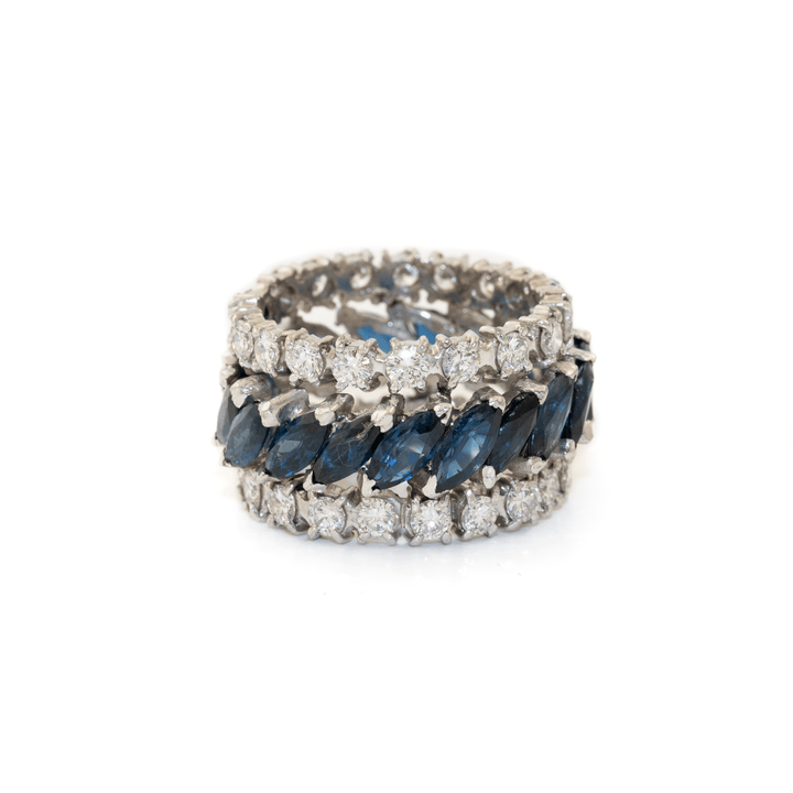 18k White Gold x Natural 1.90ctw RBC Diamond & 4.08ctw Marquise Blue Sapphire Estate Eternity Band - Kingdom Jewelry