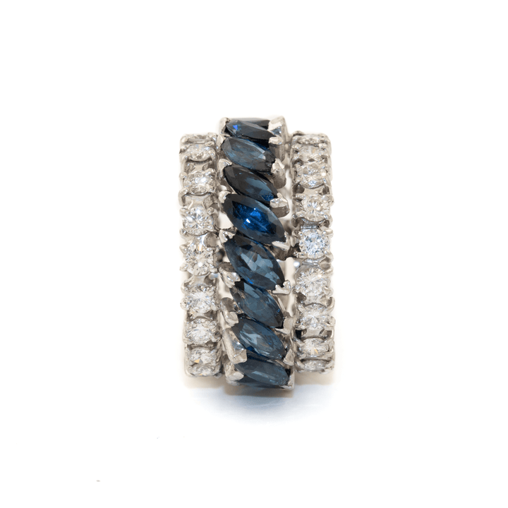 18k White Gold x Natural 1.90ctw RBC Diamond & 4.08ctw Marquise Blue Sapphire Estate Eternity Band - Kingdom Jewelry