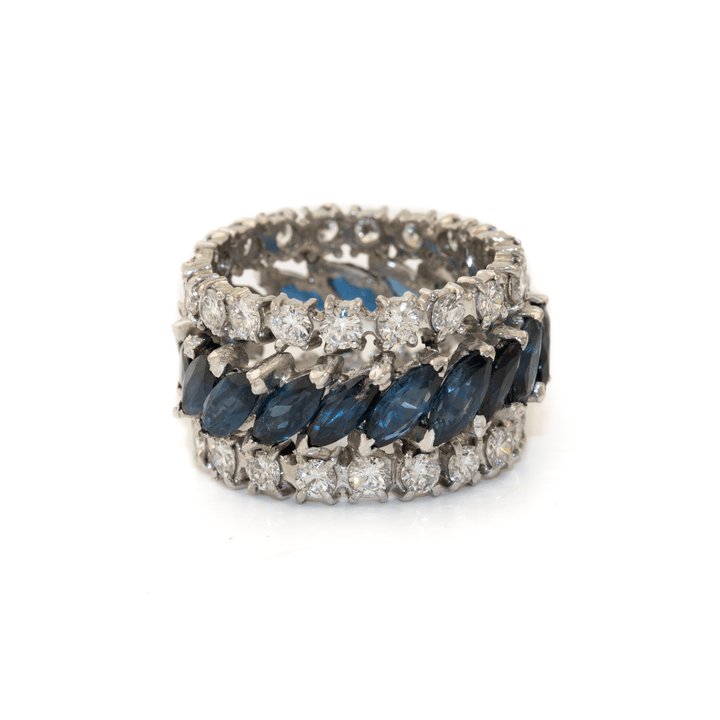 18k White Gold x Natural 1.90ctw RBC Diamond & 4.08ctw Marquise Blue Sapphire Estate Eternity Band - Kingdom Jewelry