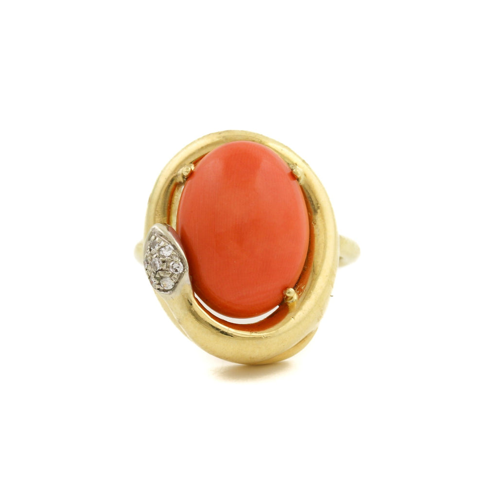 
                      
                        18k x Oval Coral & Diamond Snake Cocktail Ring - Kingdom Jewelry
                      
                    