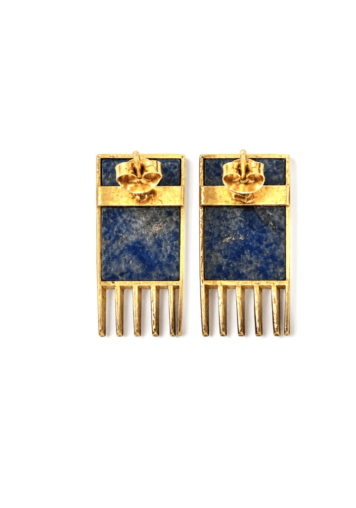 18k Yellow Gold and Lapis Vintage Earrings - Kingdom Jewelry