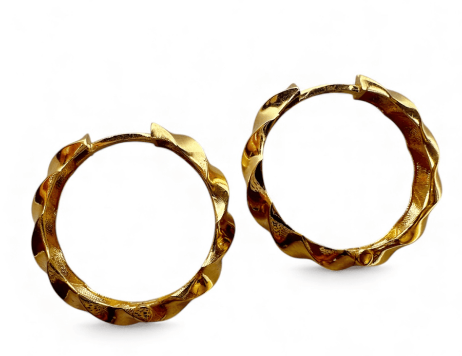 18k Yellow Gold Flat Twist Hoop Earrings - Kingdom Jewelry