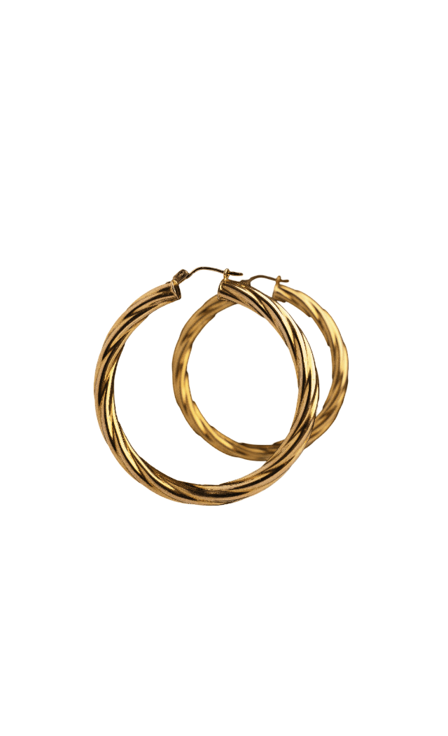 18K Yellow Gold Vintage Large Twist Hoop Earrings - Kingdom Jewelry