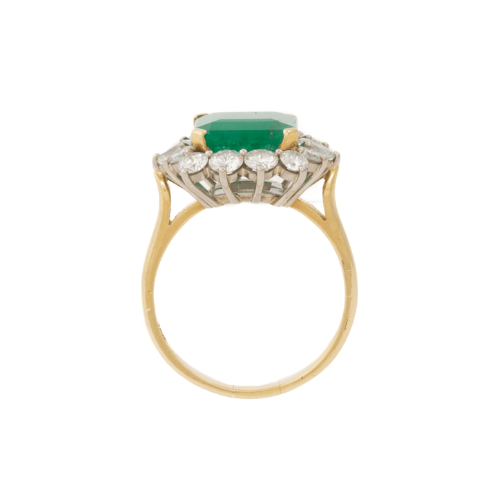 18k Yellow Gold x 3.53ct Emerald + Natural 1.46ctw Round & Pear Diamond Halo Ring - Kingdom Jewelry
