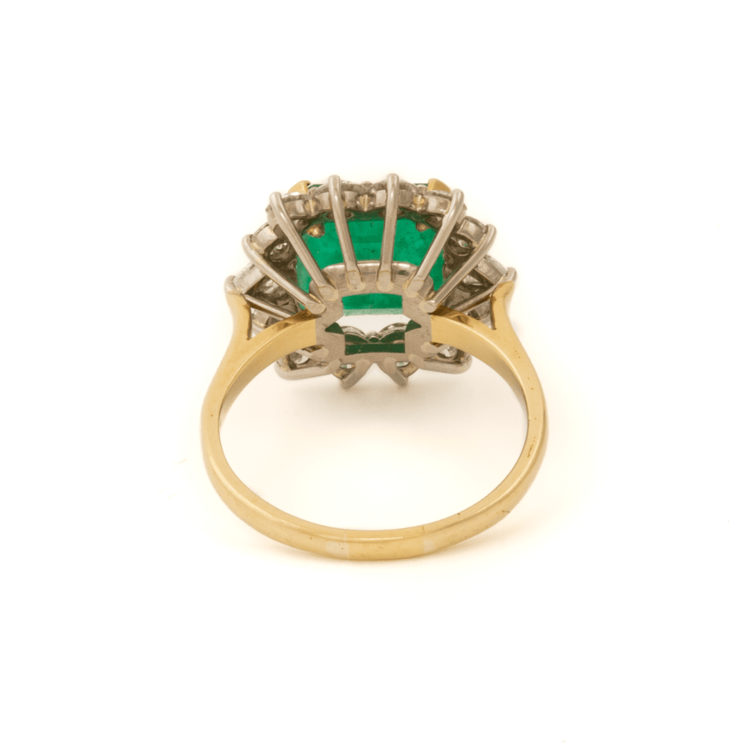 18k Yellow Gold x 3.53ct Emerald + Natural 1.46ctw Round & Pear Diamond Halo Ring - Kingdom Jewelry