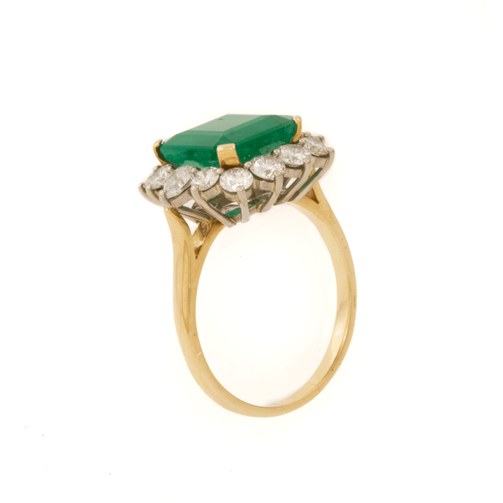 18k Yellow Gold x 3.53ct Emerald + Natural 1.46ctw Round & Pear Diamond Halo Ring - Kingdom Jewelry