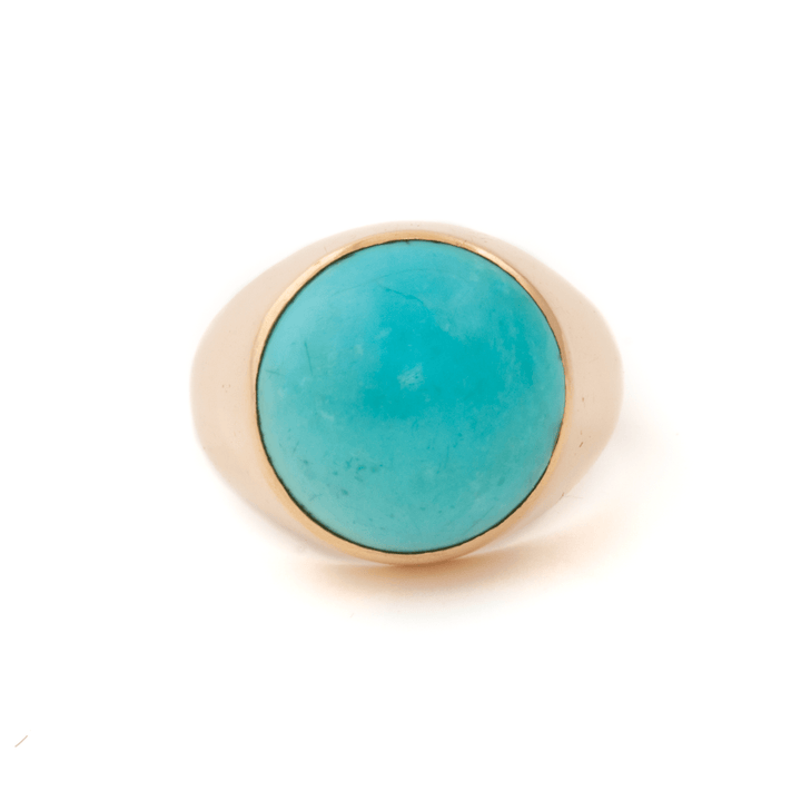 18k Yellow Gold x Domed Turquoise Cabochon Signet - Kingdom Jewelry