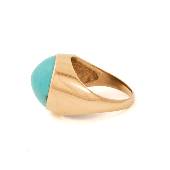 18k Yellow Gold x Domed Turquoise Cabochon Signet - Kingdom Jewelry