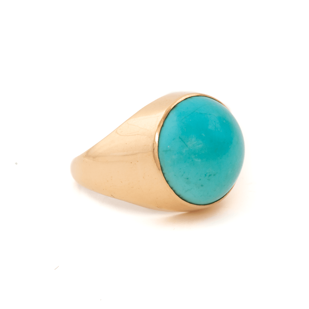 18k Yellow Gold x Domed Turquoise Cabochon Signet - Kingdom Jewelry