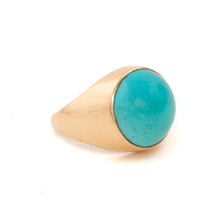 18k Yellow Gold x Domed Turquoise Cabochon Signet - Kingdom Jewelry