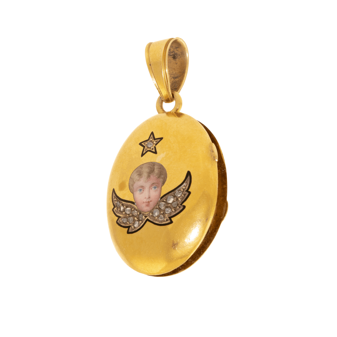 18k Yellow Gold x Victorian Enamel "Cherub" Locket - Kingdom Jewelry
