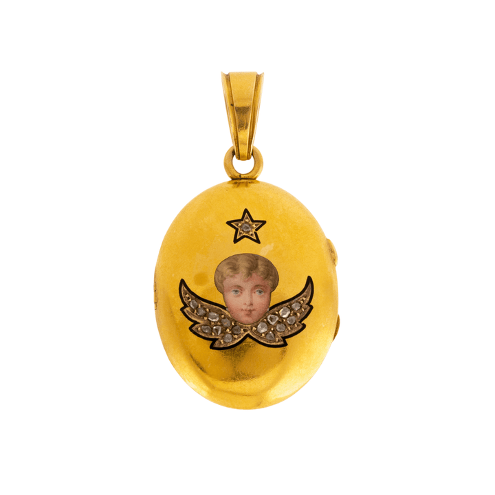 18k Yellow Gold x Victorian Enamel "Cherub" Locket - Kingdom Jewelry
