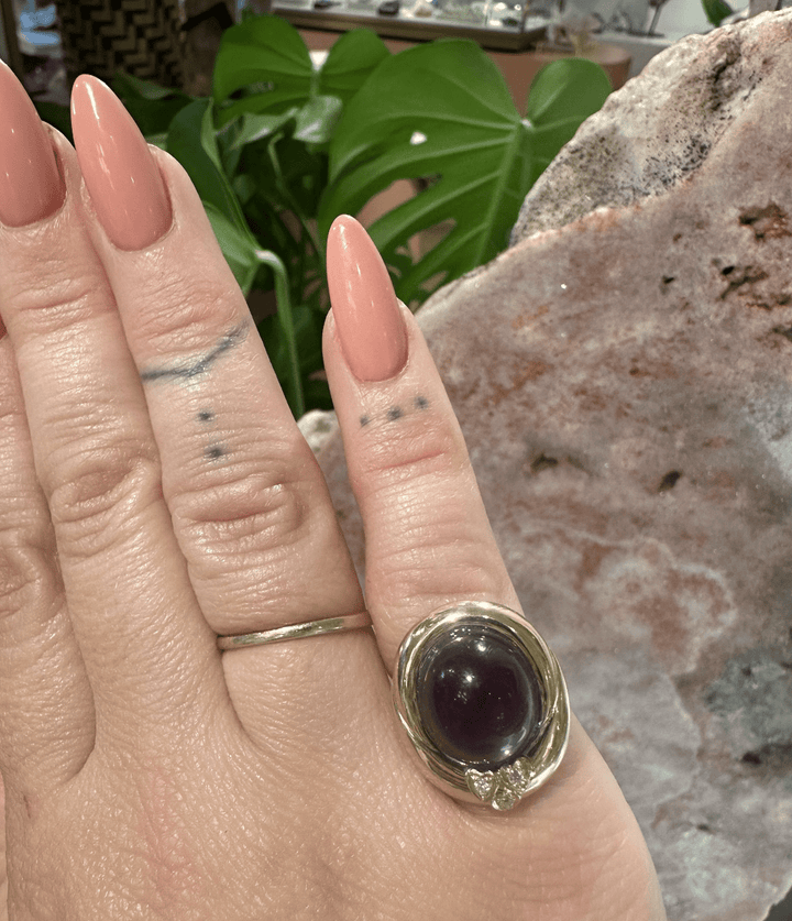 18k Yellow Gold x Vintage Domed Amethyst & Diamond Cocktail Ring - Kingdom Jewelry