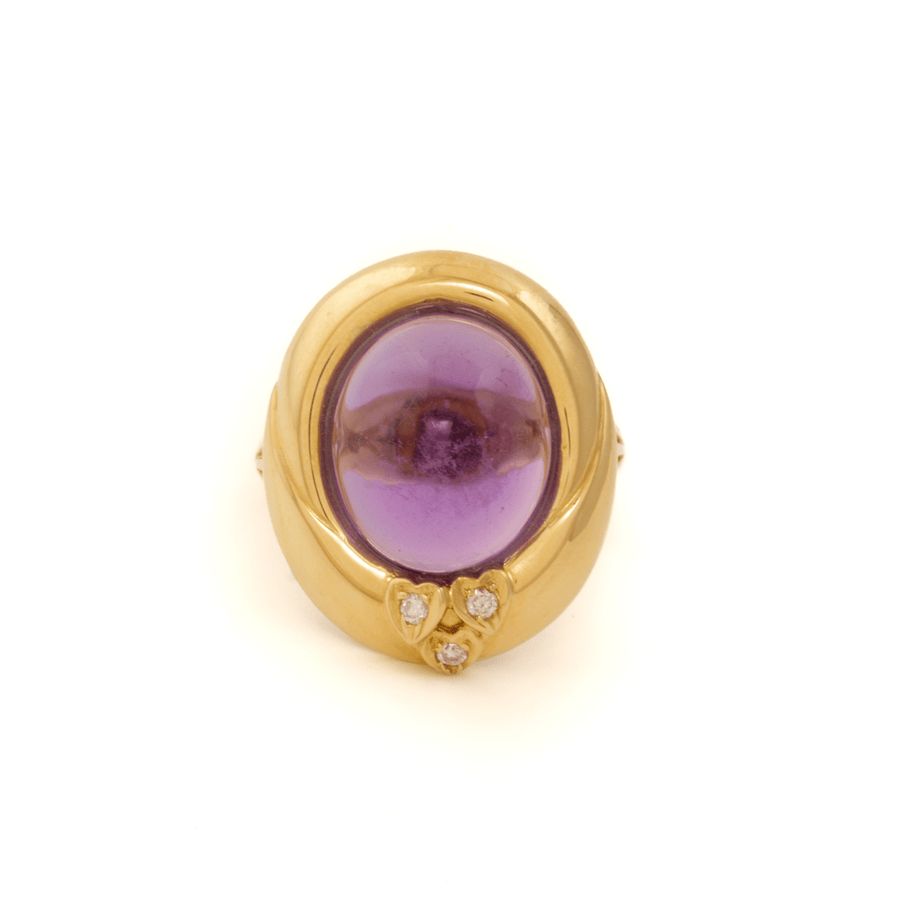 18k Yellow Gold x Vintage Domed Amethyst & Diamond Cocktail Ring - Kingdom Jewelry