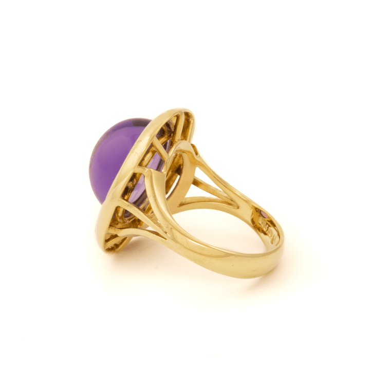 18k Yellow Gold x Vintage Domed Amethyst & Diamond Cocktail Ring - Kingdom Jewelry