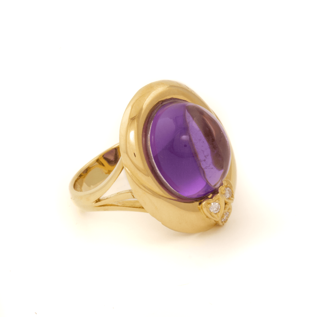 18k Yellow Gold x Vintage Domed Amethyst & Diamond Cocktail Ring - Kingdom Jewelry