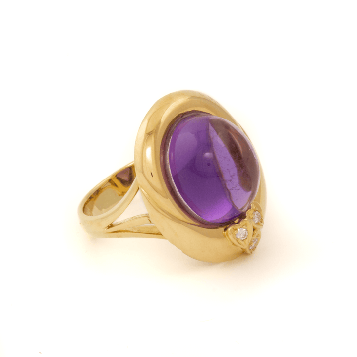 18k Yellow Gold x Vintage Domed Amethyst & Diamond Cocktail Ring - Kingdom Jewelry