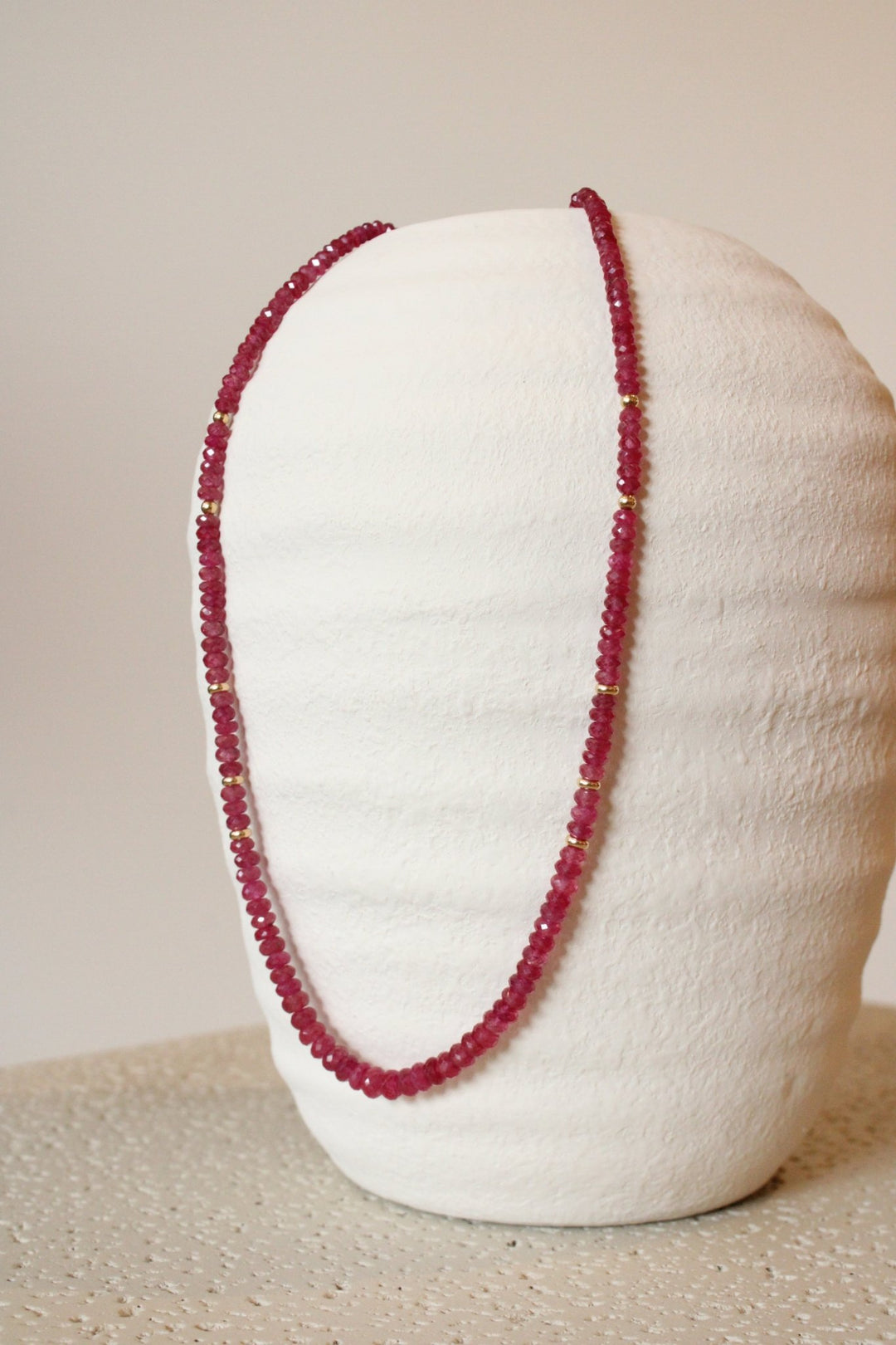 19" Faceted African Ruby Gem Strand x 14K Gold Beads - Kingdom Jewelry