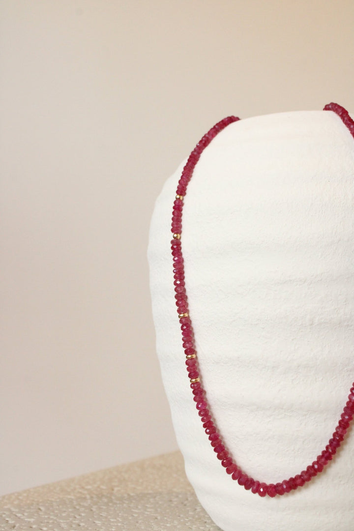 19" Faceted African Ruby Gem Strand x 14K Gold Beads - Kingdom Jewelry